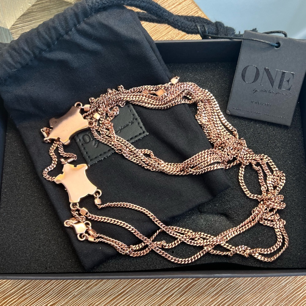 nib ONE TEASPOON Long 30 inch Layered Stackable Necklace in Rose Gold Plated
